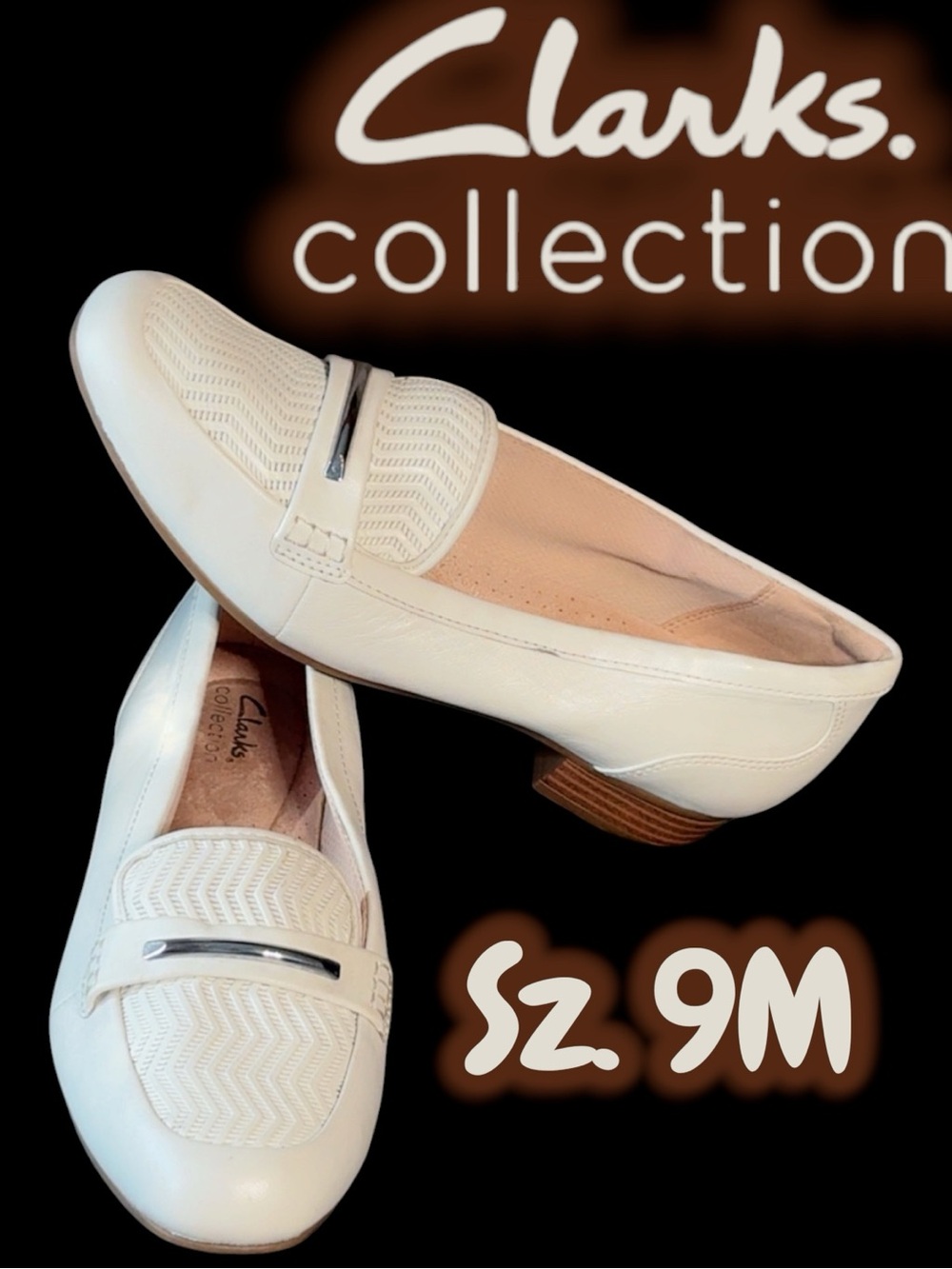 EUC Clarks Collection Juliet Aster Off-White Leather Loafers Size 9M